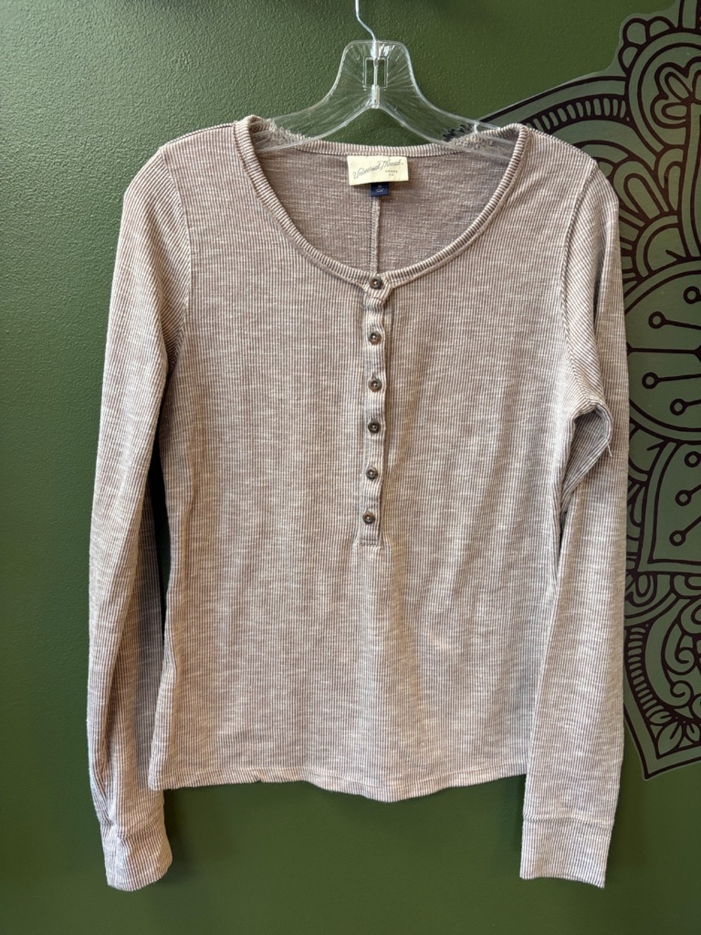 Universal Thread Taupe Ribbed Henley Long-Sleeve Top